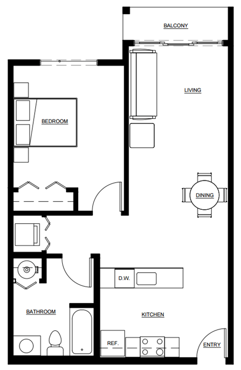 a floor plan of a house with a bedroom and a living room